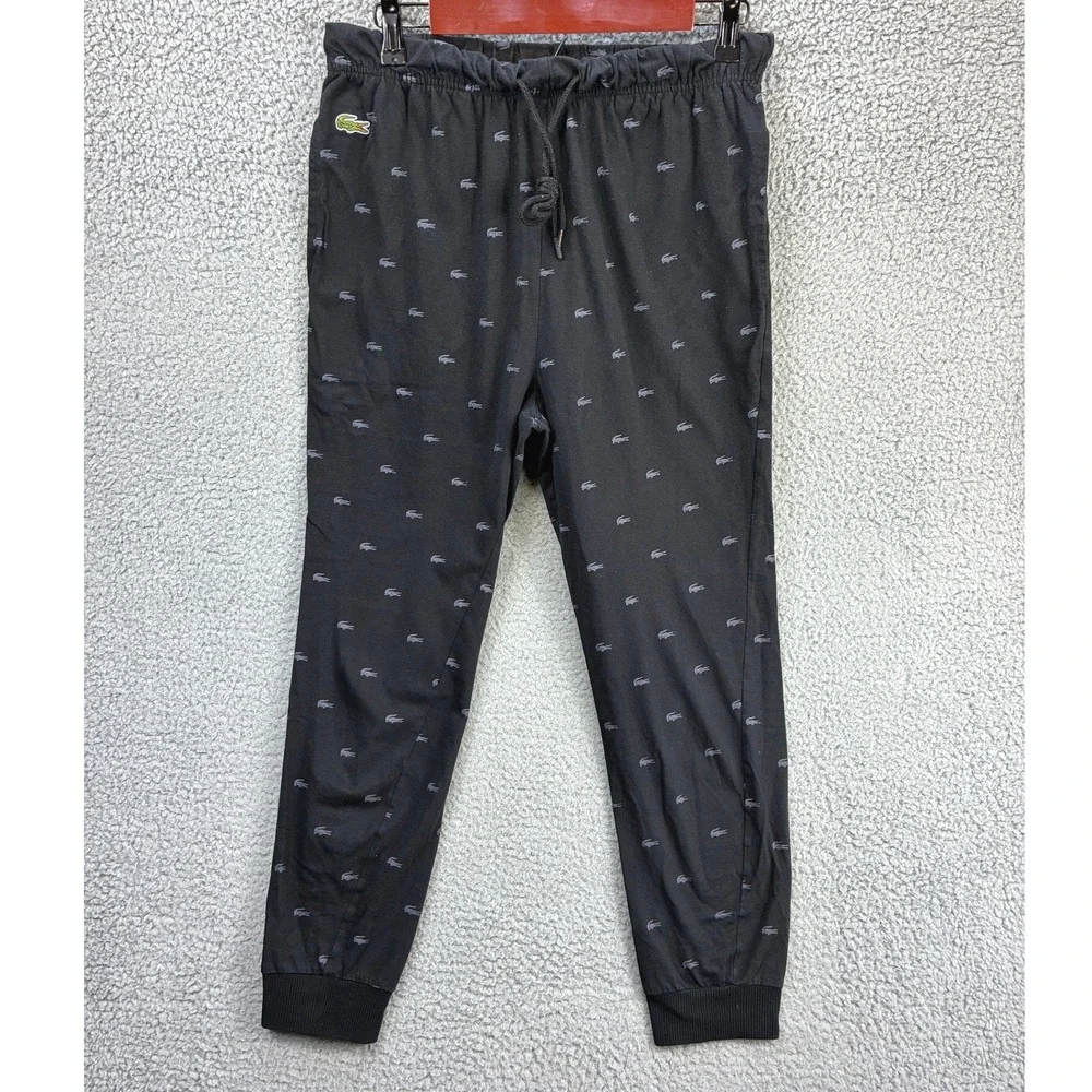 Lacoste All Over Logo Jogger Pants Mens M Black Sleepwear Lounge Pajama
